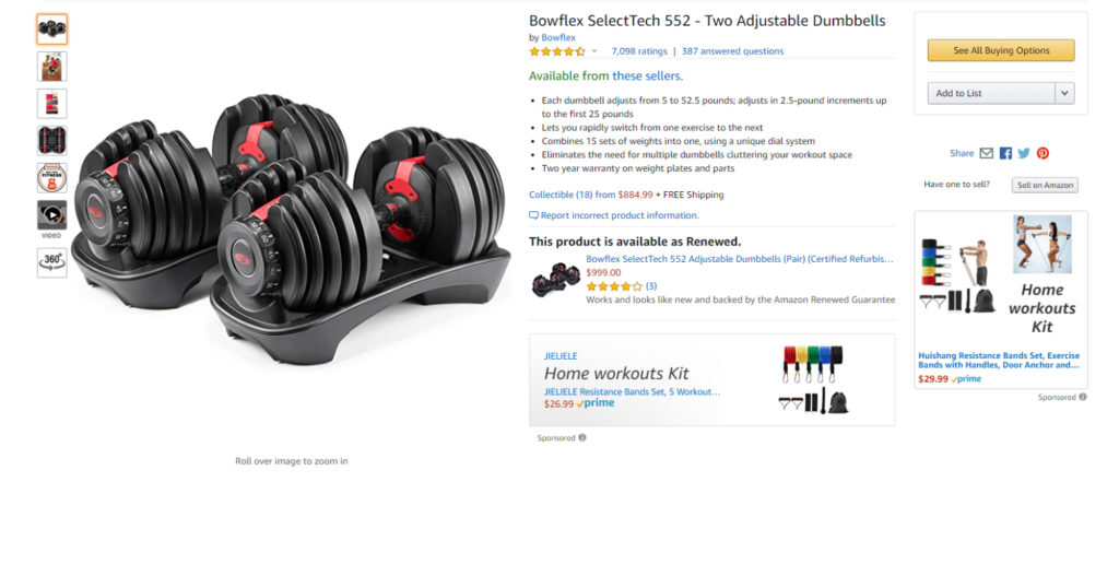 Amazon Bowflex 552 Dumbbells
