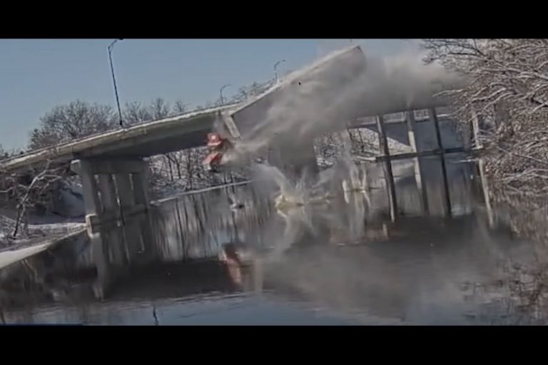 Video: Tractor Trailer Carrying USPS Mail Crashes Off Bridge Into Icy River