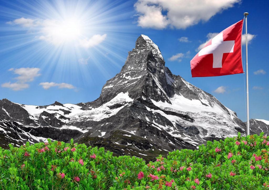 Swiss Alps Matterhorn with Flag