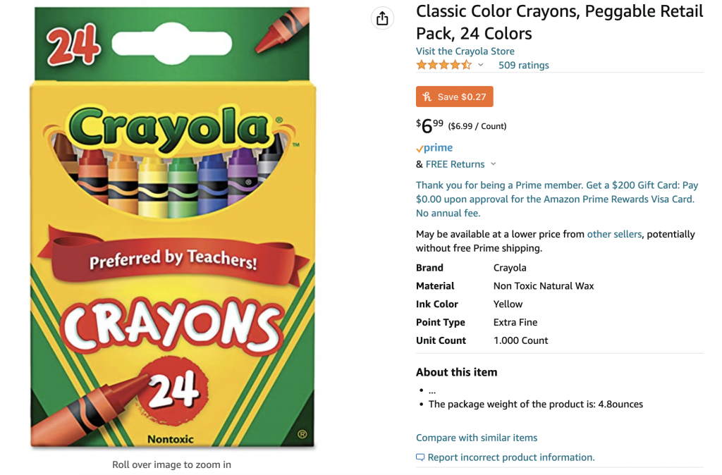 24 pack of Crayola crayons are listed on Amazon for £6.99