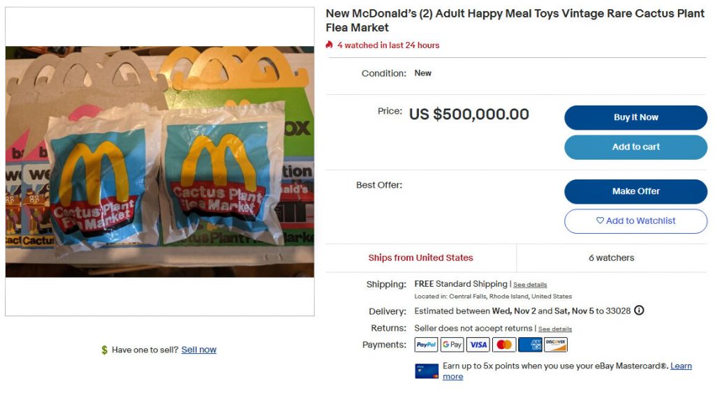 Mcdonald’s “Adult” Happy Meal Toys List For $500,000 On Ebay 1 McDonald's Adult Happy Meal Toys on eBay for $500,000
