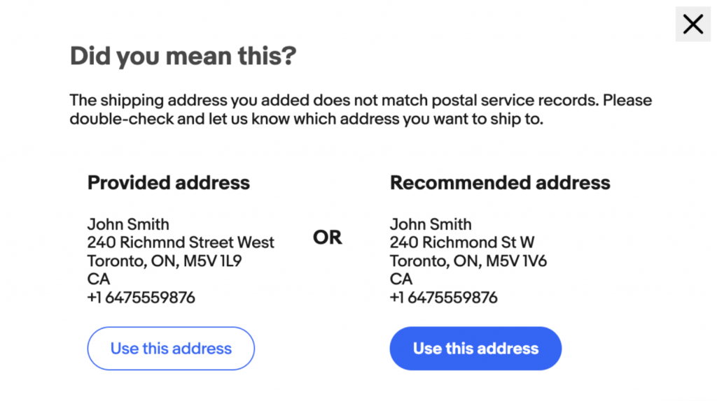 eBay Canada new address verification.
