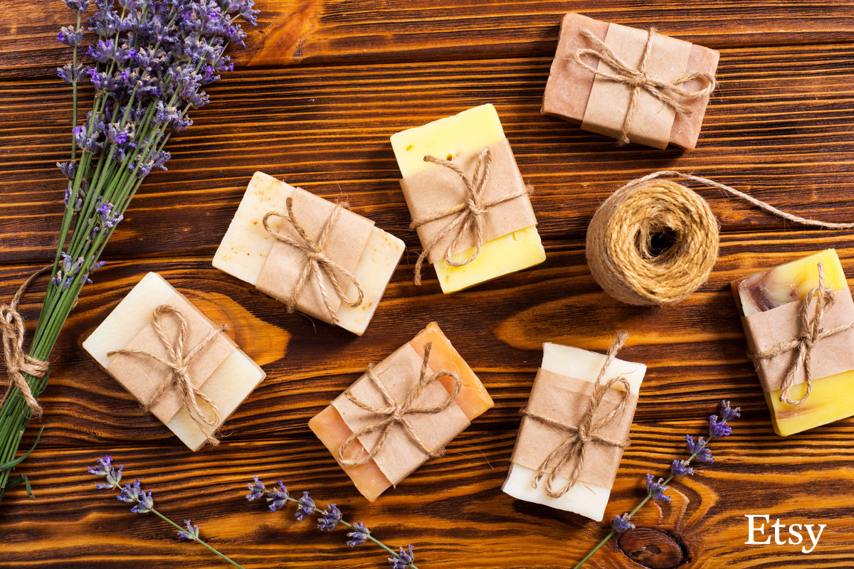 Etsy: Handmade soap on natural wood background